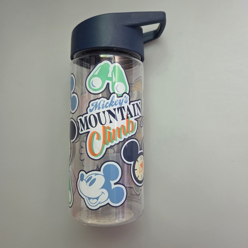 Disney Mickey Mouse Mountain Climb Water Bottle Clear Blue Flip Straw Hiking